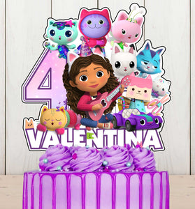 Gabbys Dollhouse Cake Topper Personalized Name & Age – Custom Birthday Party Decoration