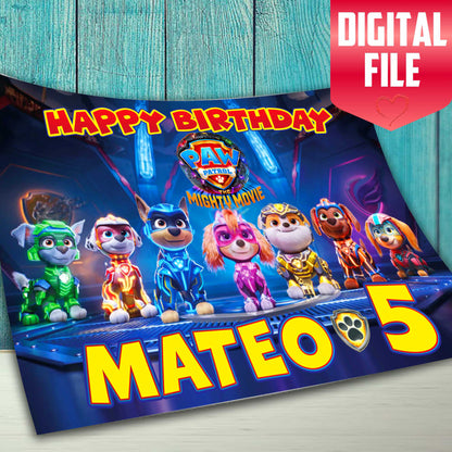 Personalized Paw Patrol: The Mighty Movie Cake Decoration - Edible Birthday Topper - Rectangular Design - Wafer Paper, Sugar Sheet, Chocotransfer