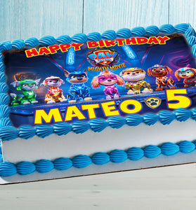Personalized Paw Patrol: The Mighty Movie Cake Decoration - Edible Birthday Topper - Rectangular Design - Wafer Paper, Sugar Sheet, Chocotransfer
