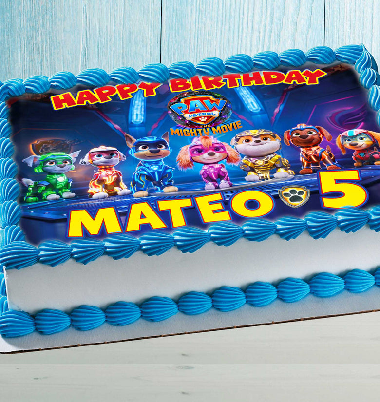 Personalized Paw Patrol: The Mighty Movie Cake Decoration - Edible Birthday Topper - Rectangular Design - Wafer Paper, Sugar Sheet, Chocotransfer