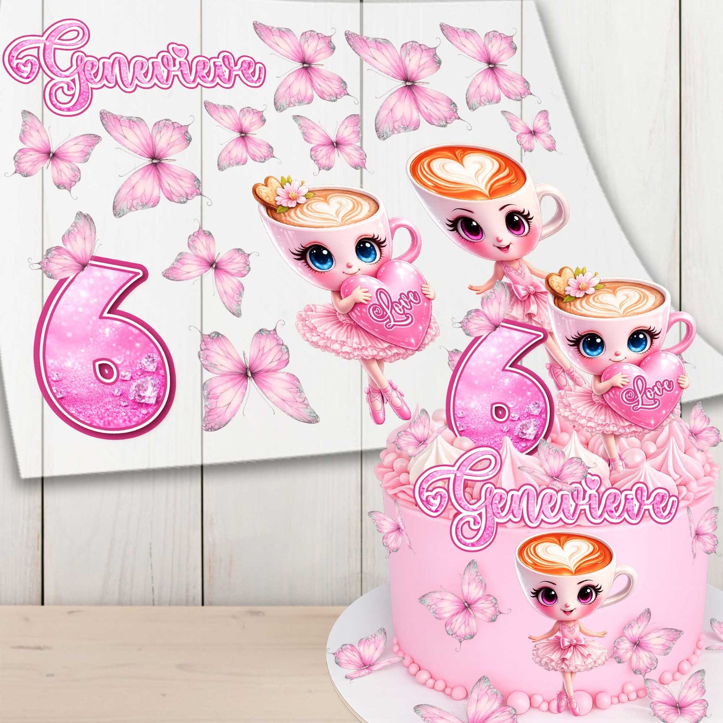 Personalisierte rosa Ballerina-Kaffee-Topper – 16er-Set essbare Geburtstagsdekoration
