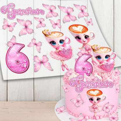 Personalisierte rosa Ballerina-Kaffee-Topper – 16er-Set essbare Geburtstagsdekoration