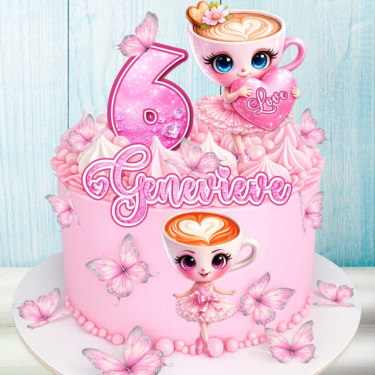 Personalized Pink Ballerina Coffee Toppers – Set of 16 Edible Birthday Decor