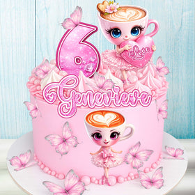 Personalized Pink Ballerina Coffee Toppers – Set of 16 Edible Birthday Decor