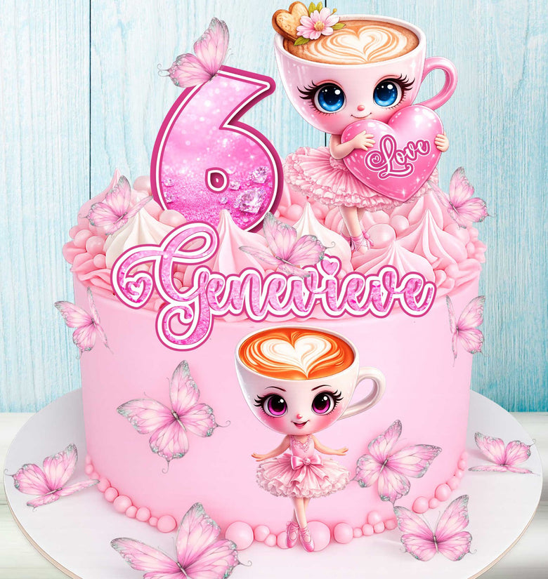 Personalized Pink Ballerina Coffee Toppers – Set of 16 Edible Birthday Decor