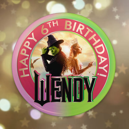 Personalized Wicked Birthday Button Pin Badge | Custom 58mm or 75mm Magnet or Pin | Standard or Glitter Lamination