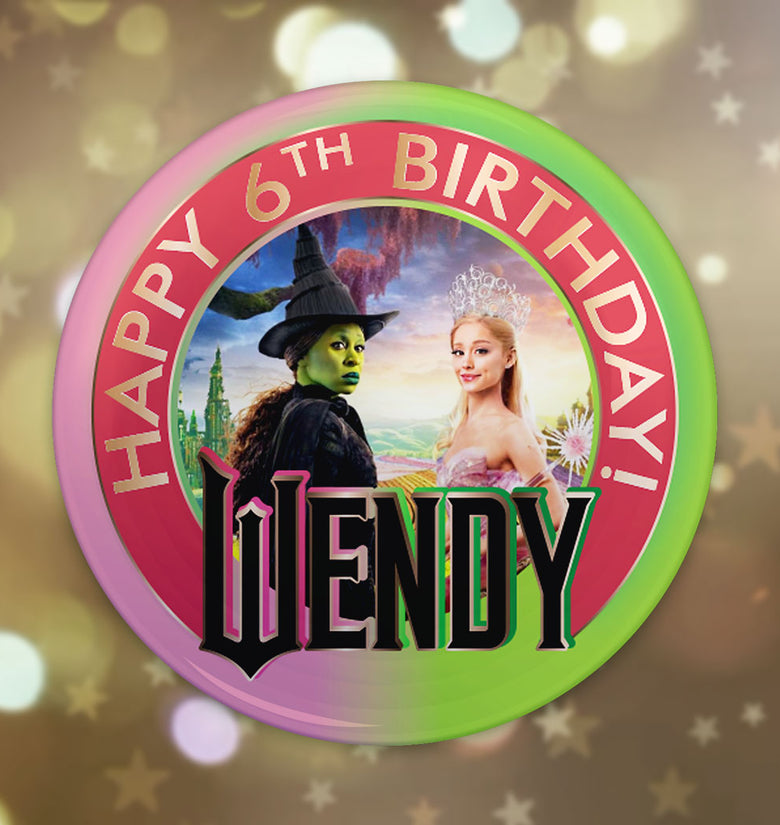 Personalized Wicked Birthday Button Pin Badge | Custom 58mm or 75mm Magnet or Pin | Standard or Glitter Lamination