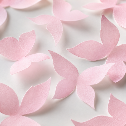 Macro close-up of pink wafer paper butterfly petals showing delicate texture and clean cut edges