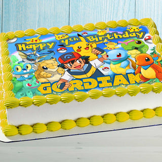 Pokemon Birthday Themed Edible Cake Topper – Rectangular Design – Wafer Paper, Sugar Sheet, Chocotransfer