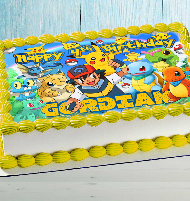 Pokemon Birthday Themed Edible Cake Topper – Rectangular Design – Wafer Paper, Sugar Sheet, Chocotransfer