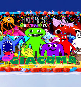 Garten of Banban Birthday Themed Edible Cake Topper - Rectangular Design - Wafer Paper, Sugar Sheet, Chocotransfer