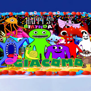 Garten of Banban Birthday Themed Edible Cake Topper - Rectangular Design - Wafer Paper, Sugar Sheet, Chocotransfer