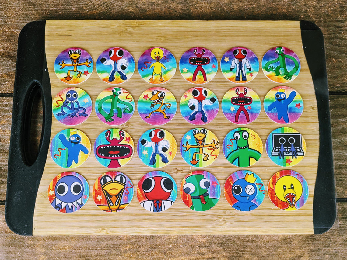 Essbare Cupcake-Topper von Rainbow Friends – 24 vorgeschnittene Stücke auf Oblatenpapier, Zuckerfolie oder ohne Schneiden von Chocotransfer