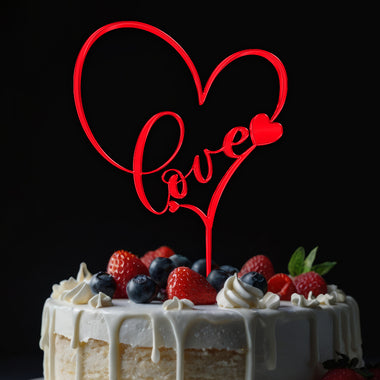 Red Acrylic Heart Cake Topper | Love Silhouette with Heart Decor | Elegant Wedding or Anniversary Cake Decoration | Customizable Design