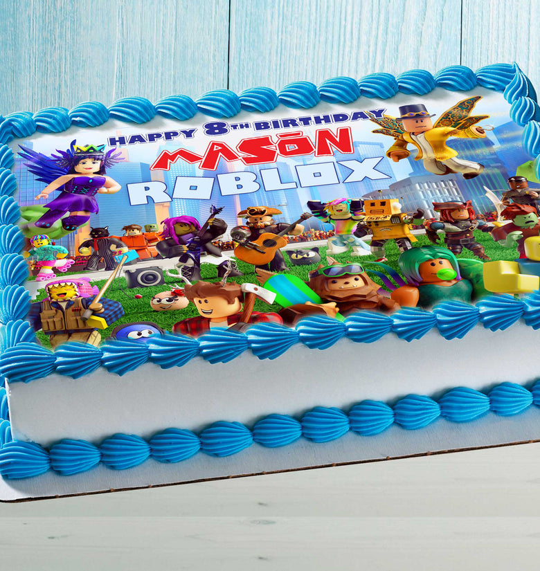 Roblox Birthday Cake Topper – Personalized Edible Image – Custom Gamer Party Decoration – Wafer Paper, Sugar Sheet, Chocotransfer
