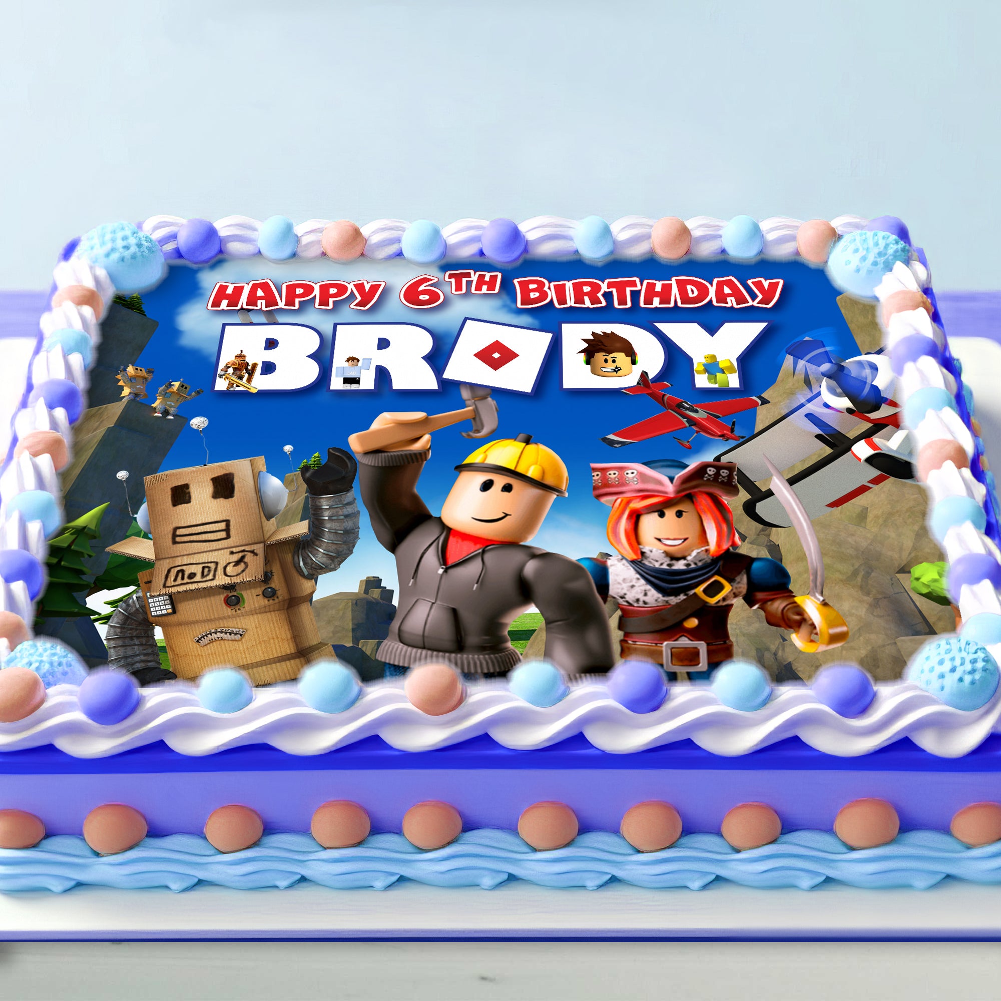 Rectangular Cake Topper Roblox Birthday Themed Edible Cake Topper - Rectangular Design - Wafer ...