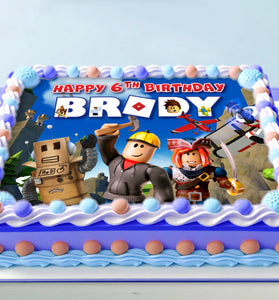 Roblox Birthday Themed Edible Cake Topper - Rectangular Design - Wafer Paper, Sugar Sheet, Chocotransfer