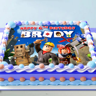 Roblox Birthday Themed Edible Cake Topper - Rectangular Design - Wafer Paper, Sugar Sheet, Chocotransfer