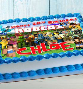 Roblox Birthday Themed Edible Cake Topper – Rectangular Design – Wafer Paper, Sugar Sheet, Chocotransfer