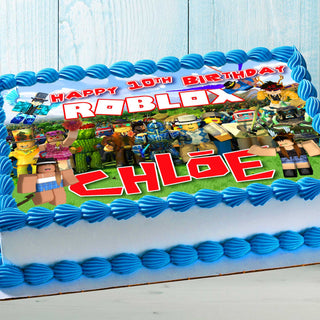 Roblox Birthday Themed Edible Cake Topper – Rectangular Design – Wafer Paper, Sugar Sheet, Chocotransfer