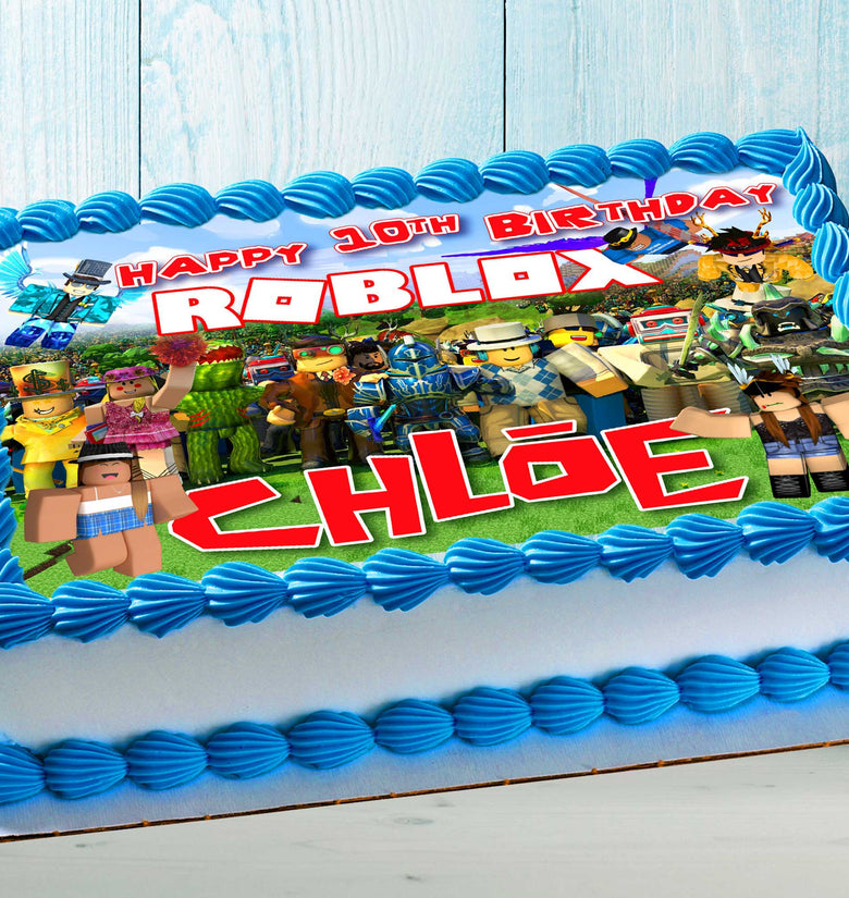 Roblox Birthday Themed Edible Cake Topper – Rectangular Design – Wafer Paper, Sugar Sheet, Chocotransfer