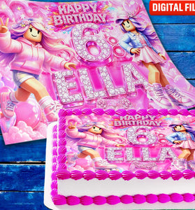 Roblox Girl Birthday cake topper digital file – custom name and age for birthday cake