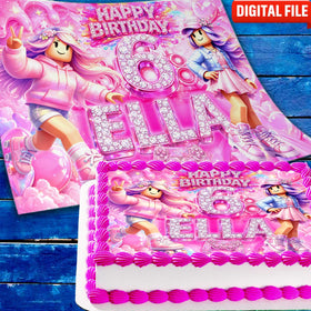 Roblox Girl Birthday cake topper digital file – custom name and age for birthday cake