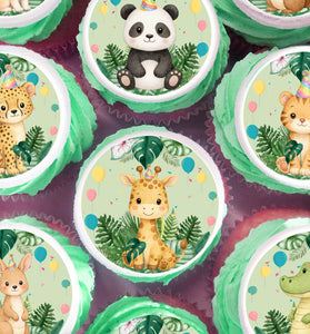 Jungle Baby Cupcake Toppers – Set of 24 Precut Edible Images for Safari Birthday