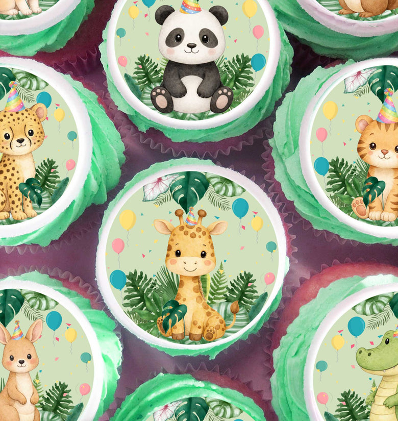 Jungle Baby Cupcake Toppers – Set of 24 Precut Edible Images for Safari Birthday