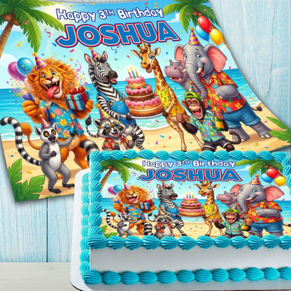 Safari Birthday Cake Topper – Edible Image with Name for Birthday Party