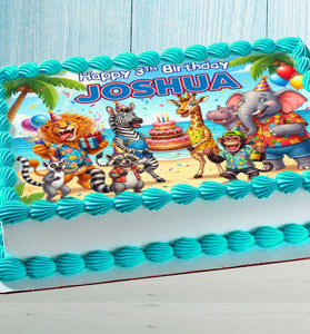 Safari Birthday Cake Topper – Edible Image with Name for Birthday Party