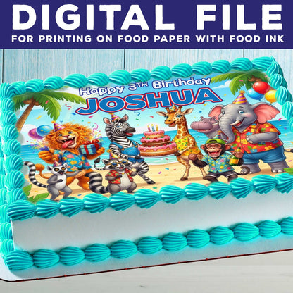Safari Birthday Cake Topper – Edible Image with Name for Birthday Party