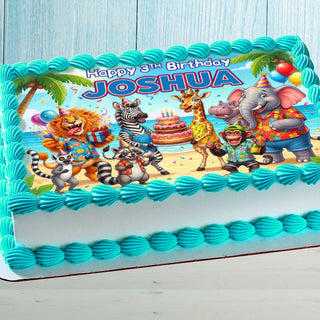 Safari Birthday Cake Topper – Edible Image with Name for Birthday Party