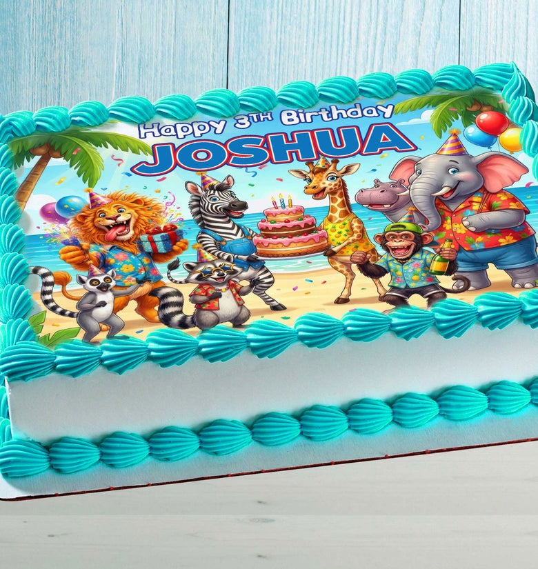 Safari Birthday Cake Topper – Edible Image with Name for Birthday Party