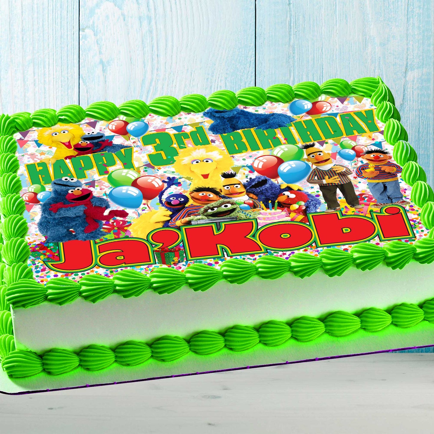 Sesame Street Birthday Themed Edible Cake Topper - Rectangular Design - Wafer Paper, Sugar Sheet, Chocotransfer