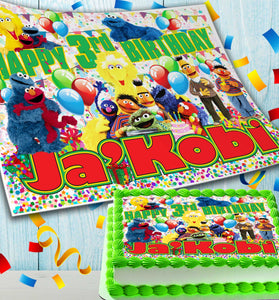 Sesame Street Birthday Themed Edible Cake Topper - Rectangular Design - Wafer Paper, Sugar Sheet, Chocotransfer
