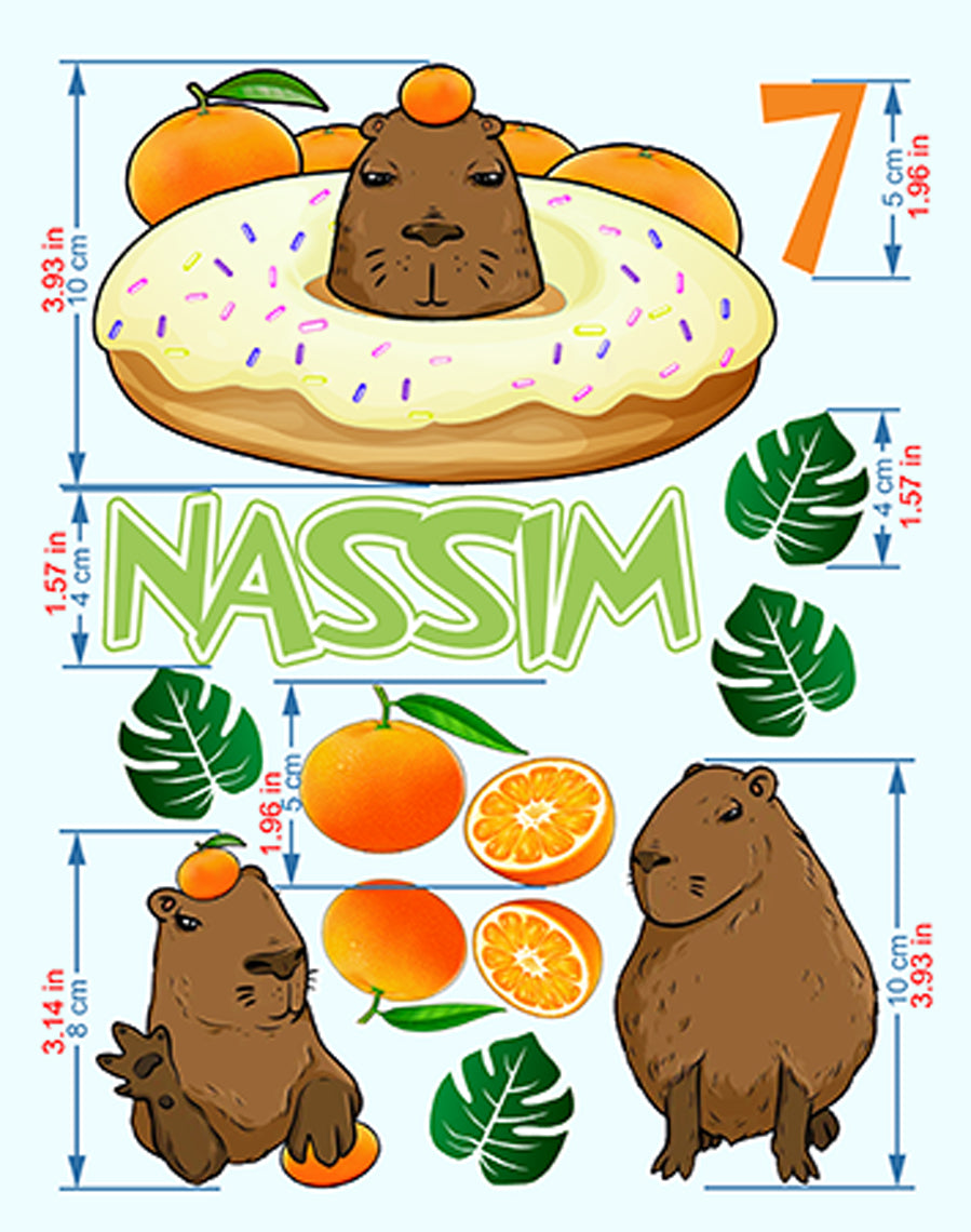 Set of 11 Capybara Edible Cake Toppers - Precut on Wafer Paper, Sugar Sheet, or without Cutting Chocotransfer