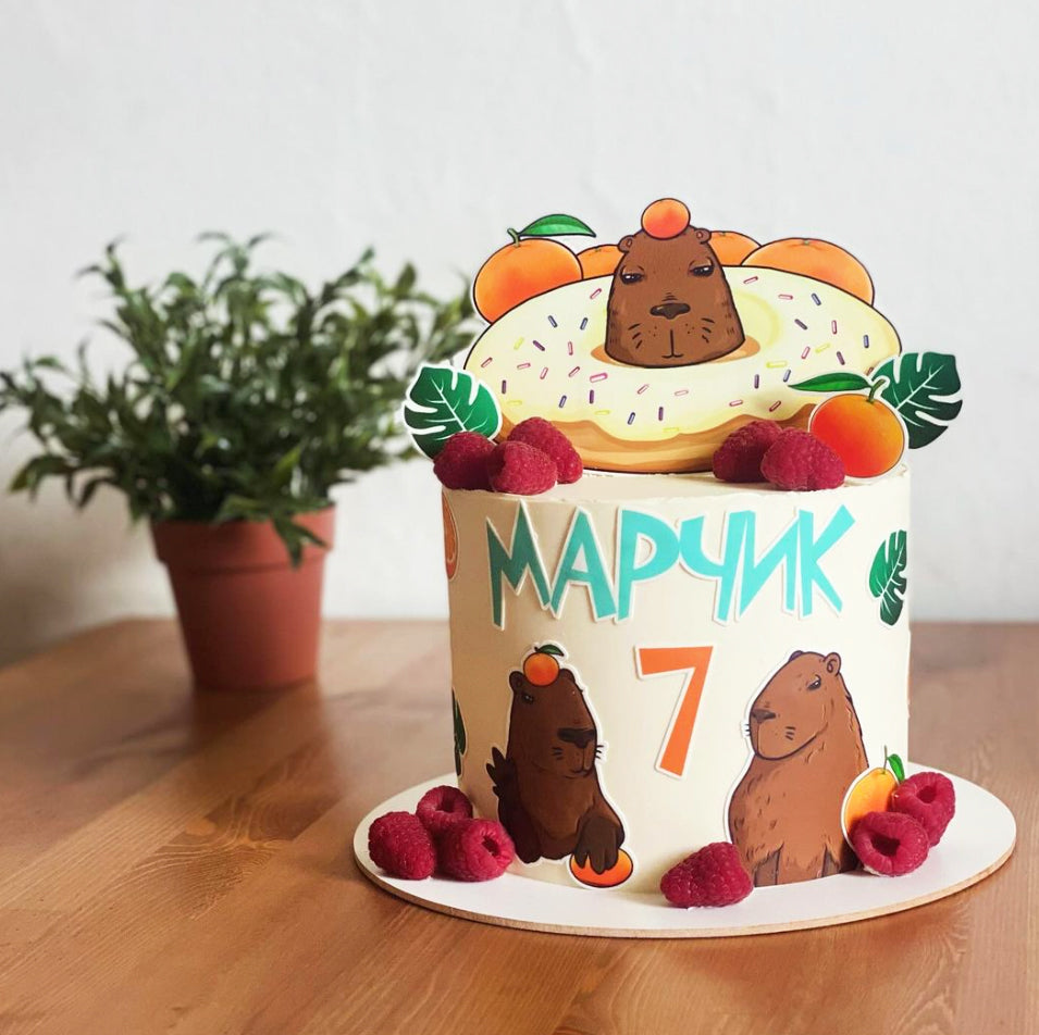 Set mit 11 essbaren Capybara-Kuchendekorationen – vorgeschnitten auf Oblatenpapier, Zuckerfolie oder ohne Zuschneiden, Chocotransfer