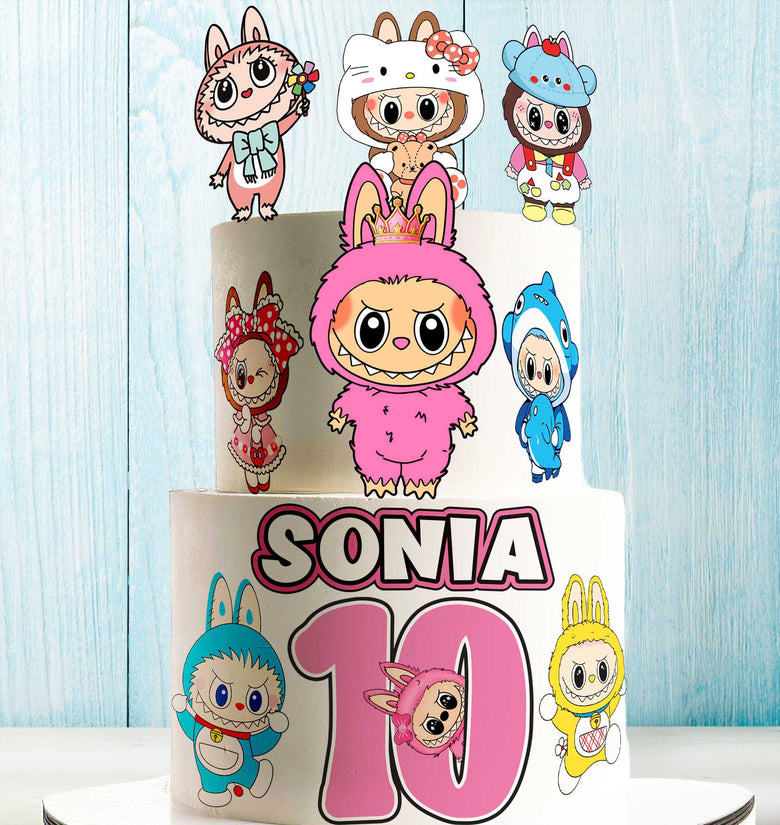 Set of 11 Labubu Cake Toppers – Edible, Precut on Wafer Paper, Sugar Sheet, or Uncut Chocotransfer