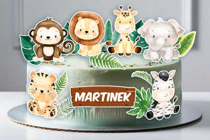 Set of 16 Safari Animal Edible Cake Toppers - Precut on Wafer Paper, Sugar Sheet, or without Cutting Chocotransfer