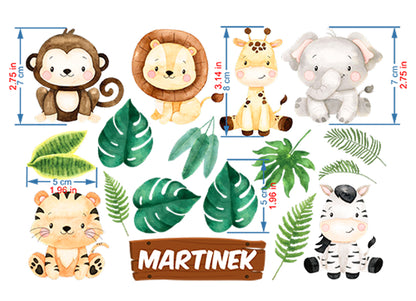 Set of 16 Safari Animal Edible Cake Toppers - Precut on Wafer Paper, Sugar Sheet, or without Cutting Chocotransfer