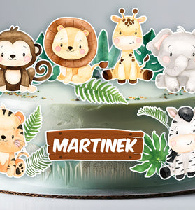 Set of 16 Safari Animal Edible Cake Toppers - Precut on Wafer Paper, Sugar Sheet, or without Cutting Chocotransfer