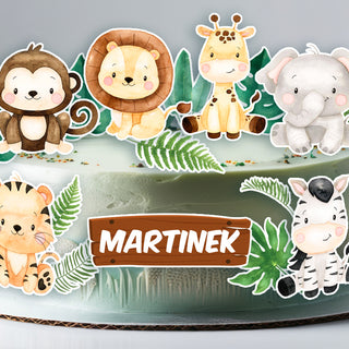 Set of 16 Safari Animal Edible Cake Toppers - Precut on Wafer Paper, Sugar Sheet, or without Cutting Chocotransfer