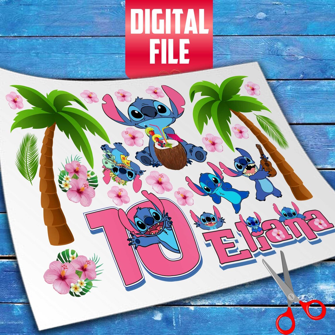 Set of 23 Stitch Edible Cake Toppers - Precut on Wafer Paper, Sugar Sheet, or without cutting Chocotransfer