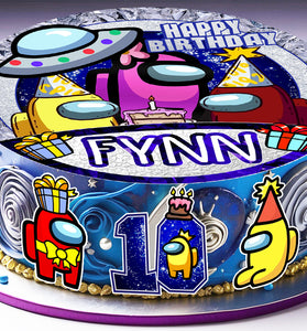 Set of 4 Among Us Edible Cake Toppers - Precut on Wafer Paper, Sugar Sheet