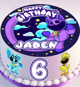 Zestaw 4 jadalnych topperów na tort CatNap - Wstępnie wycięte na papierze waflowym, arkuszu cukrowym lub bez cięcia na czekoladowej folii