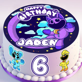 Zestaw 4 jadalnych topperów na tort CatNap - Wstępnie wycięte na papierze waflowym, arkuszu cukrowym lub bez cięcia na czekoladowej folii