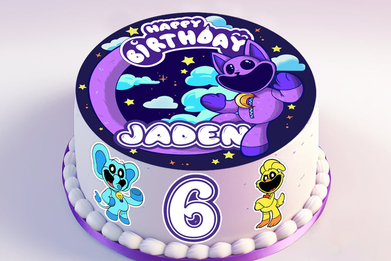 Zestaw 4 jadalnych topperów na tort CatNap - Wstępnie wycięte na papierze waflowym, arkuszu cukrowym lub bez cięcia na czekoladowej folii