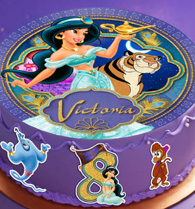 Set of 4 Eastern Princess Jasmine Edible Cake Toppers - Precut on Wafer Paper, Sugar Sheet, or Chocotransfer without Cutting