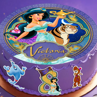 Set of 4 Eastern Princess Jasmine Edible Cake Toppers - Precut on Wafer Paper, Sugar Sheet, or Chocotransfer without Cutting